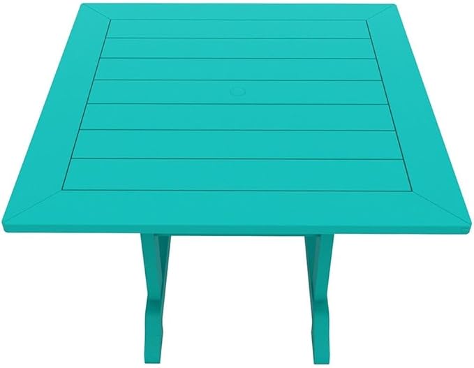Costaelm Square Outdoor Dining Tables, 43'' Patio Table with Umbrella Hole for 4 Person, Balcony Outdoor Buffet Porch for Outside Lawn Porch Bistro Furniture, Turquoise