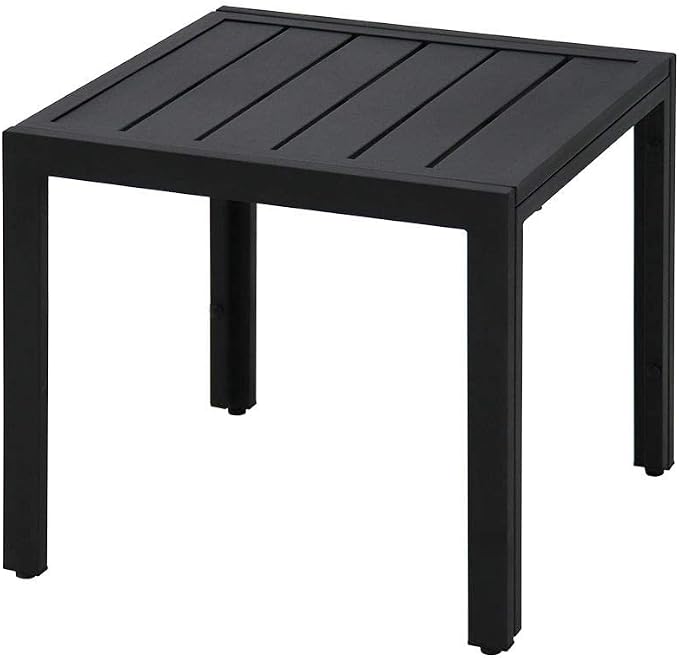 ABBLE Outdoor End Table, Patio Steel Slat Square Side Table, Small End Table for Bedroom, Living Room, Office, Café, Garden, Poolside, Backyard - Black