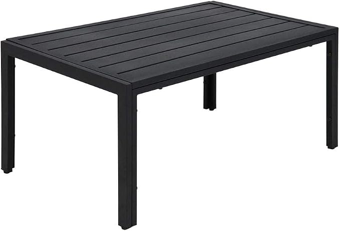 ABBLE Outdoor Coffee Table Steel Slat Black Coffee Table Indoor Outdoor Rectangle Patio Coffee Table for Living Room Café Courtyard Poolside Backyard (Black)