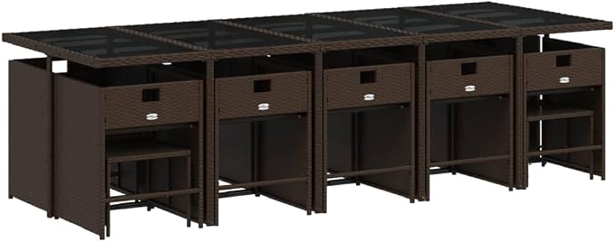 15 Piece Outdoor Patio Dining Set, Large 14-Seater PE Rattan Garden Furniture with Cushions, Foldable Chairs for Backyard Lawn Poolside, Brown