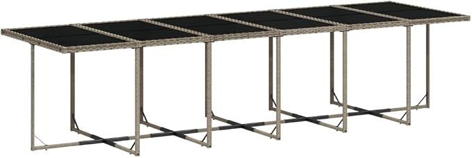 17 Piece Garden Dining Set with Cushions Grey Poly Rattan Outdoor Patio Furniture Set for Backyard, Tempered Glass Table, 16 Folding Chairs, Removable Washable Covers, UV Resistant, 110 kg Capacity
