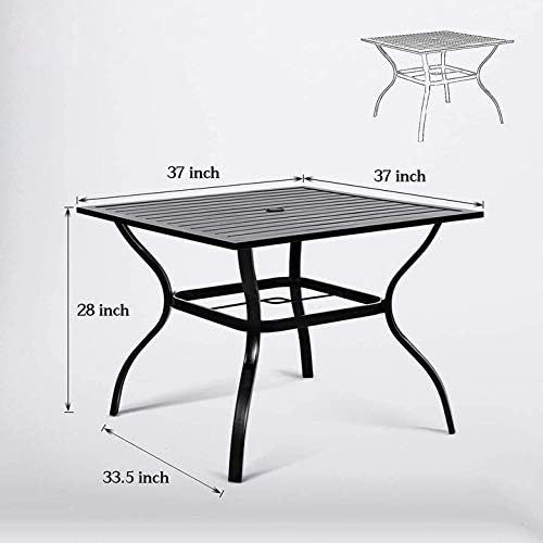 37" x 37" Patio Dining Table, Outdoor Square Bistro Metal Table with Steel Slat Table Top for Porch Deck Garden Backyard Poolside, 1.57" Umbrella Hole, Black
