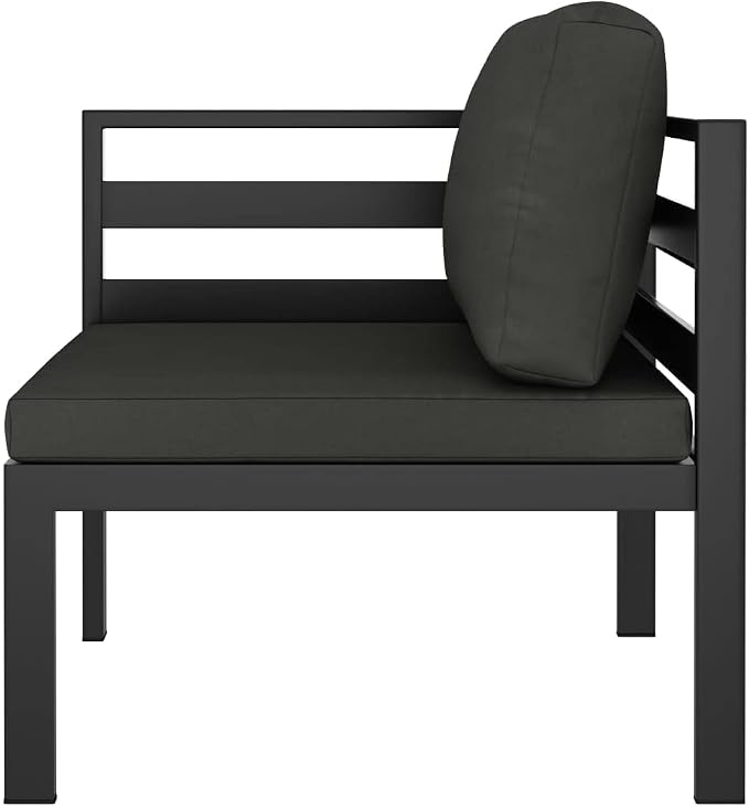 4-Piece Aluminum Garden Lounge Set, Modular Outdoor Patio Sectional Furniture with Matte Anthracite Metal Frame, Includes 1 Table, 3 Seats and Cushions for Balcony Backyard