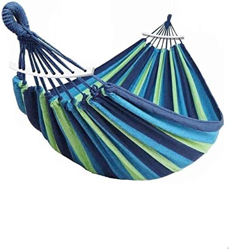 Outdoor Hammock Portable Garden Hammock Sports Home Travel Camping Swing Canvas Stripe Hang Bed Hammock Double Single People (260x150 Blue)