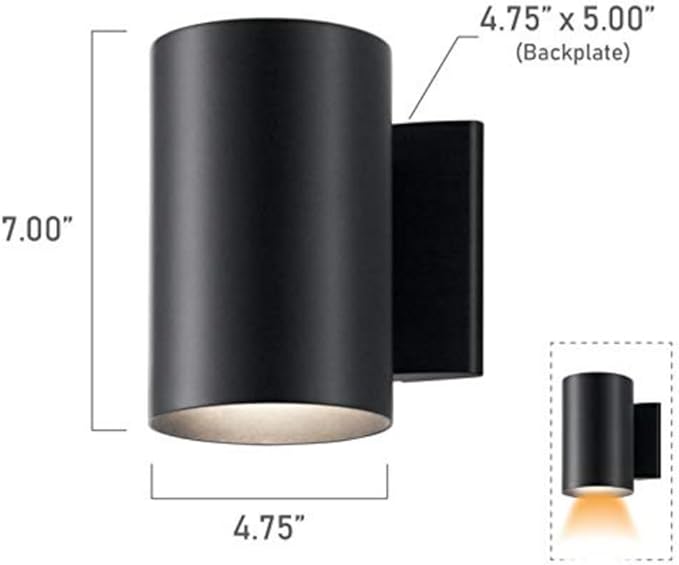 Kichler Cylinders 7" Outdoor Wall Sconce in a Black, 1-Light Exterior Wall Light, Cylinder Fixture, (7" H x 5" W), 9234BK (Pack of 2)