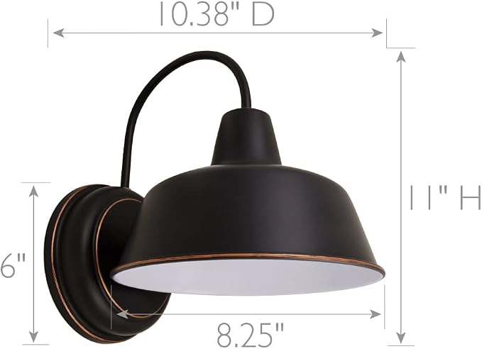 Design House Mason Farmhouse Gooseneck Barn Light, Outdoor Exterior Porch or Patio Wall Light Fixture, Oil Rubbed Bronze, 8 Inch Diameter, 2-Pack, 589218-ORB | Wall Mount, Modern Farmhouse, Steel, 2-Pack, Lighting, 589218-ORB