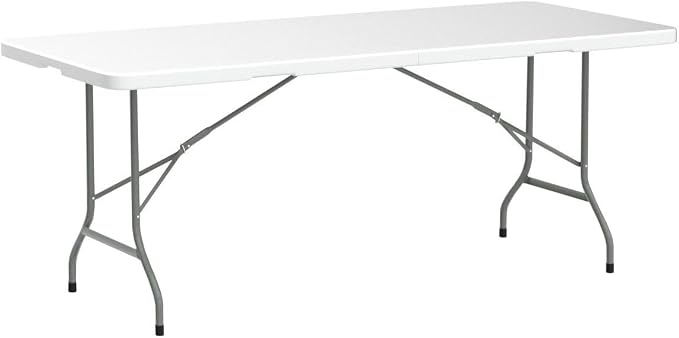 Folding Table Indoor Outdoor Heavy Duty Portable Folding Plastic Dining Table w/Handle, Lock for Picnic, Party, Camping - White (4ft, 6ft, 8ft) (6ft)