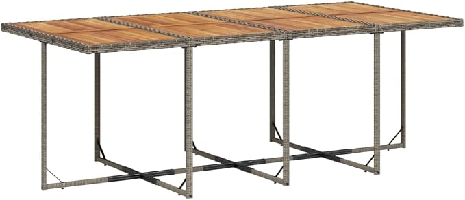 9 Piece Outdoor Dining Set with Cushions Grey Poly Rattan for Patio Garden Backyard, Space-Saving Folding Chairs, Acacia Wood Table, Weather-Resistant