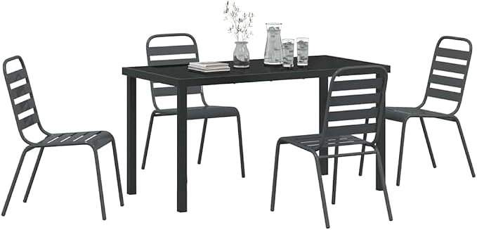5-Piece Outdoor Garden Dining Set, Anthracite Powder-Coated Steel Table and 4 Chairs for Patio, Backyard, and Porch Furniture