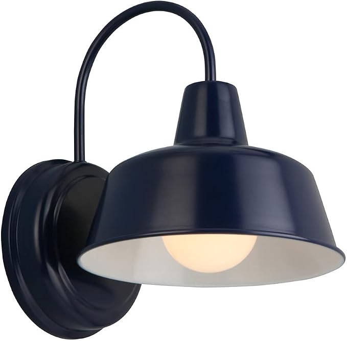 Design House Mason Farmhouse Gooseneck Barn Light, Outdoor Exterior Porch or Patio Wall Light Fixture, Navy, 8 Inch Diameter, 1-Pack, 579334 | Wall Mount, Modern Farmhouse, Steel, Lighting, 579334