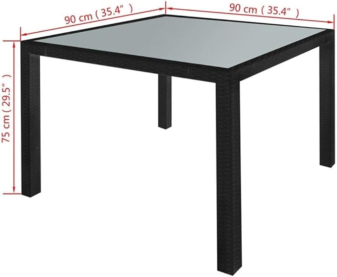 Afuera Living Contemporary 5-Piece Steel Patio Dining Set, Black PE Rattan and Glass Finish, Includes 1 Square Table and 4 Chairs with Cushions, Weather-Resistant Outdoor Garden or Balcony Furniture