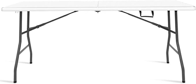 SPSUPE 6' Folding Table, Portable Rounded Corners Plastic Picnic Table with Handle, Ideal for Indoor Outdoor Dining Camp, White