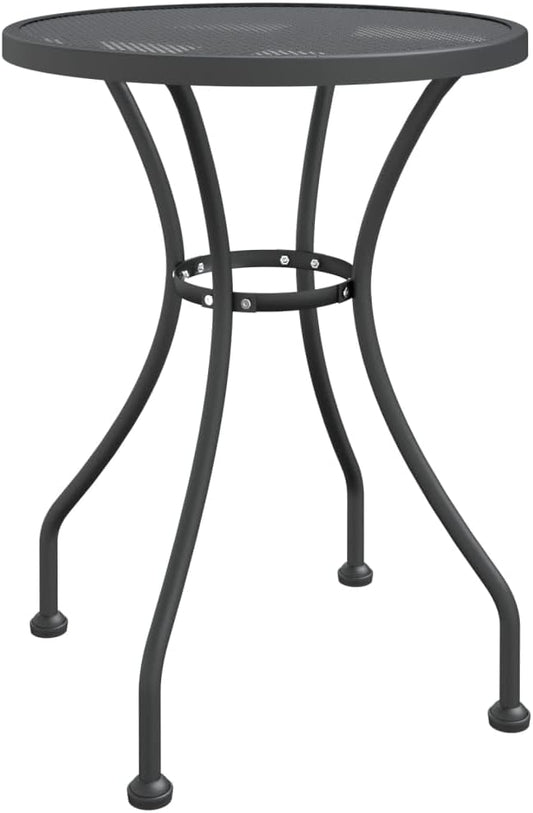 23.6 Inch Diameter Round Garden Table Compact Outdoor Dining Durable Iron with Expanded Metal Mesh