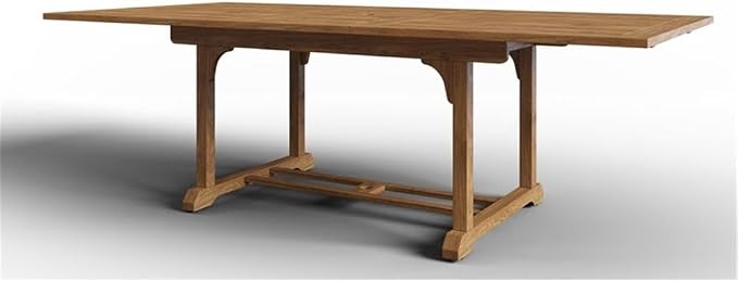 Pemberly Row Traditional Teak Outdoor Dining Table, 70.5-90.5 in Extension, Natural Slatted Top, Premium Teak Wood, Weather-Resistant, Self-Storing Leaf, Patio Furniture for Outdoor Dining