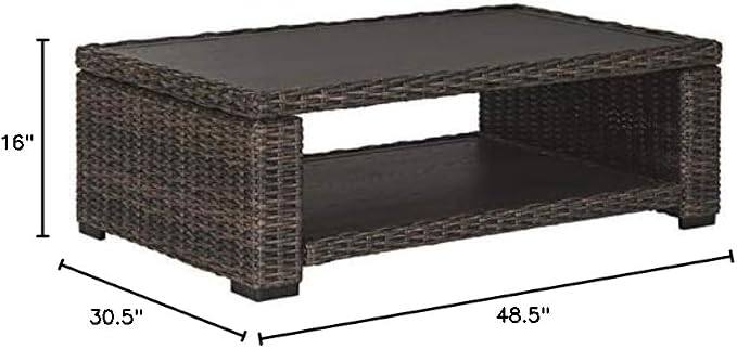 Afuera Living Outdoor Wicker Patio Coffee Table, 48 x 30 in, Brown Resin Wicker, Aluminum Frame and Tabletop, All-Weather Design, Lower Shelf, Rustproof Finish, Perfect for Patio or Outdoor Seating