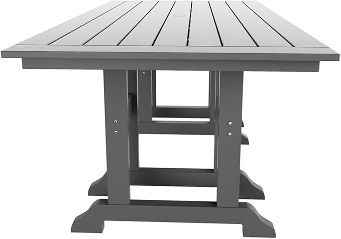 Costaelm Rectangle Outdoor Dining Tables, 71'' Patio Table with Umbrella Hole for 6 Person, Balcony Outdoor Buffet Table, Porch Tables for Outside Lawn Porch Bistro Furniture, Gray