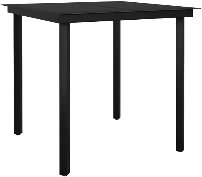 3 Piece Patio Dining Set Black Outdoor Rattan Furniture with Cushions for Garden Backyard Porch, Glass Table and 2 Chairs Weatherproof