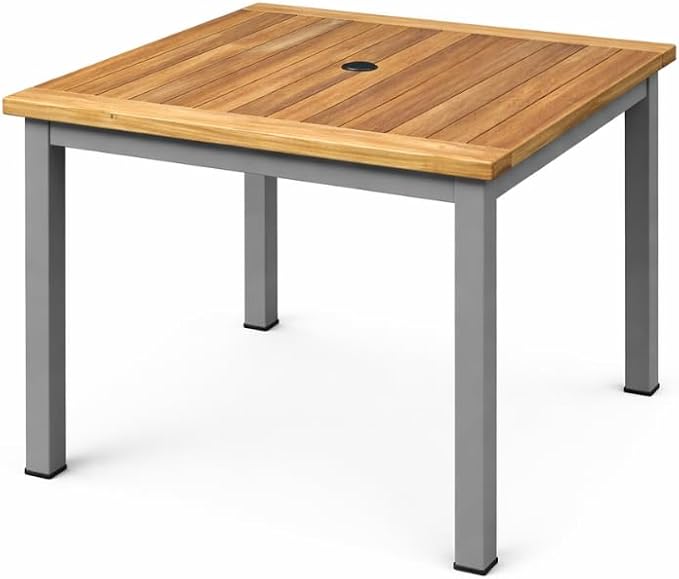 Hives & Honey Catalina Square Outdoor Dining Table, Grade-A Teak Wood Patio Table with Aluminum Base, 35.4", Seats 2–4, Grey