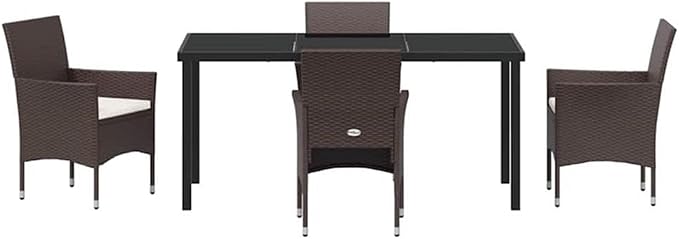 Afuera Living 5 Piece Poly Rattan Patio Dining Set, Brown Finish, Powder-Coated Steel Frame, Tempered Glass Table, Weather-Resistant Cushions, Modern Outdoor Seating for Patio, Deck, or Garden