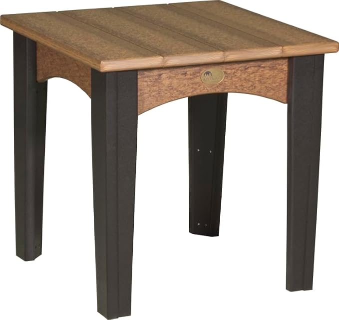 LuxCraft Island End Table – HDPE Poly Lumber Outdoor Side Table, Weatherproof Patio Accent Table, Low-Maintenance Porch Furniture (Antique Mahogany & Black)