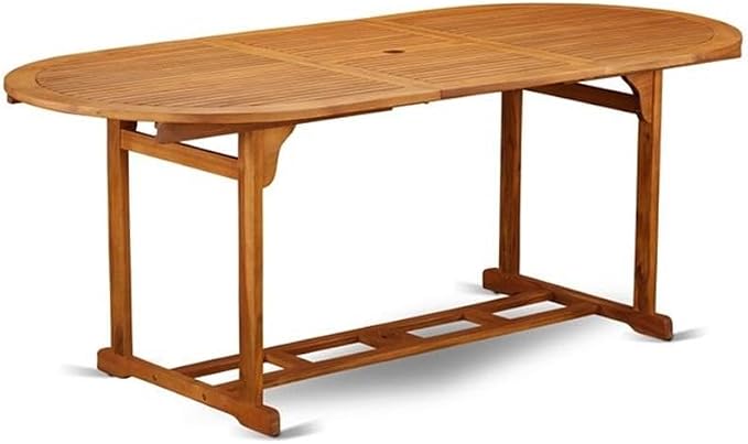 East West Furniture BSBS92CANA 9 Piece Patio Dining Set Includes an Oval Outdoor Acacia Wood Table and 2 Folding Arm Chairs with 6 Side Chairs, 36x78 Inch, Natural Oil