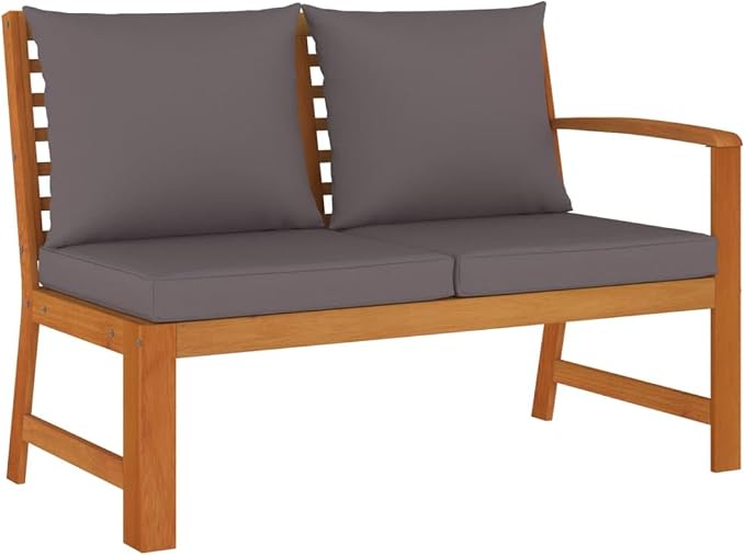 6 Piece Modular Patio Dining Set Solid Acacia Wood Natural Brown Finish Outdoor Garden Furniture with Weather Resistant Cushions Spacious Seating