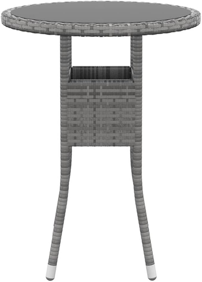 BOWERY HILL 3 Piece Patio Dining Set, Compact Gray Poly Rattan with Cushioned Seats, Tempered Glass Table, Weather-Resistant Outdoor Garden Furniture for Small Spaces, Modern Design, Seating for 2