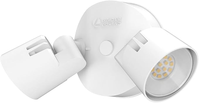 Lithonia Lighting HomeGuard 2-Light LED Outdoor Flood Lights, Wall or Ceiling Mount Outdoor Lights, 4000K Cool White, Round Heads, White, 2-Pack (HGX LED 2RH 40K 120 WH CP2 M2)
