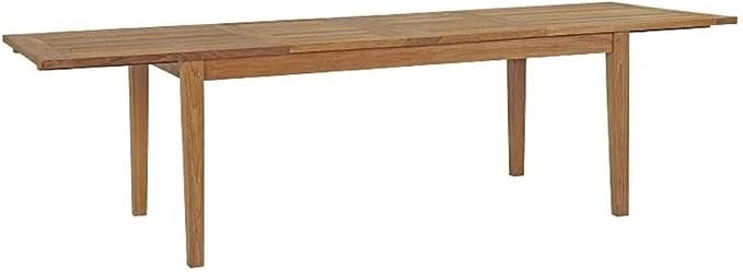 Pemberly Row Extendable Outdoor Patio Dining Table, Solid Teak Wood, Natural Finish, 70.5"-108.5" Adjustable Length, Rich Wood Grain, Tapered Legs, Durable Modern Design for Outdoor Patio Dining