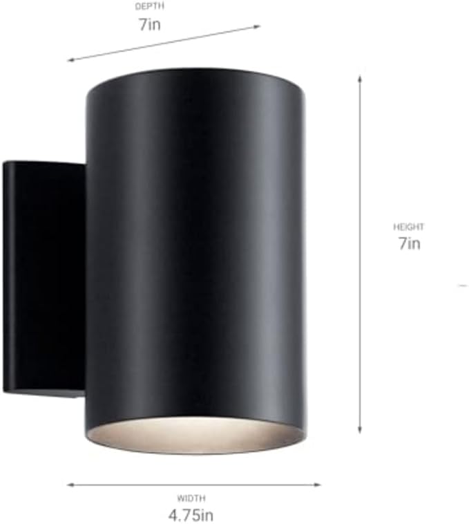 Kichler Cylinders 7" Outdoor Wall Sconce in a Black, 1-Light Exterior Wall Light, Cylinder Fixture, (7" H x 5" W), 9234BK
