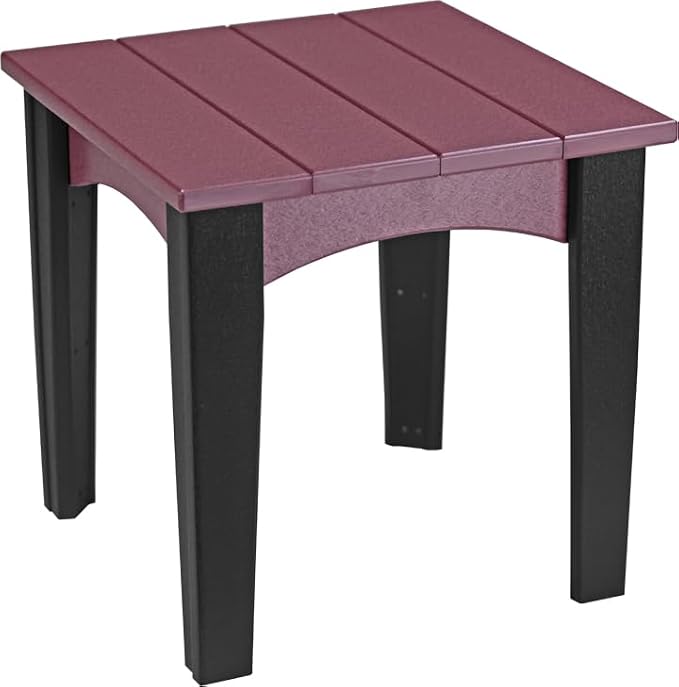 LuxCraft Island End Table – HDPE Poly Lumber Outdoor Side Table, Weatherproof Patio Accent Table, Low-Maintenance Porch Furniture (Cherrywood & Black)