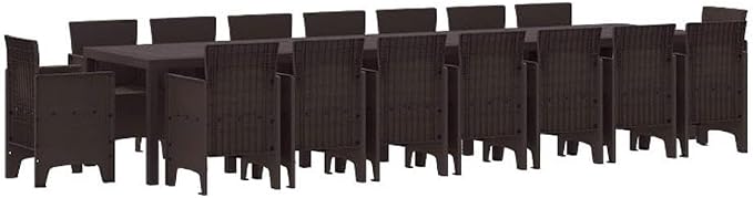 Afuera Living 7-Piece Poly Rattan Patio Dining Set, Brown Finish, Cushioned Seats, Modern Style Weather-Resistant Outdoor Garden Table and Chairs, Spacious 157.5 x 39.4 in Design