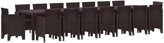 Afuera Living 7-Piece Poly Rattan Patio Dining Set, Brown Finish, Cushioned Seats, Modern Style Weather-Resistant Outdoor Garden Table and Chairs, Spacious 157.5 x 39.4 in Design