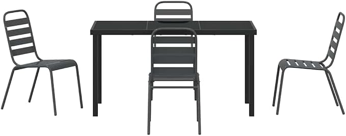 5-Piece Garden Dining Set, Anthracite Powder-Coated Steel Patio Furniture, Modern Outdoor Table and Chairs for Backyard, Balcony, Deck