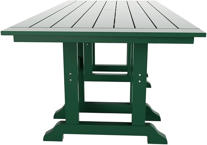 Costaelm Rectangle Outdoor Dining Tables, 71'' Patio Table with Umbrella Hole for 6 Person, Balcony Outdoor Buffet Table, Porch Tables for Outside Lawn Porch Bistro Furniture, Dark Green
