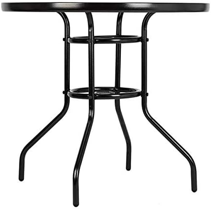 Patio Table, Outdoor Bistro Table w/Tempered Glass Top & Sturdy Metal Frame, Patio Dining Table Coffee Table for Garden, Balcony, Poolside Outdoor Table for Balcony 31.5" L x 31.5" W x 27.56" H