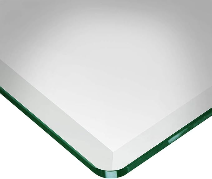 Dulles Glass 42 inch Square Glass Table Top - Tempered - 1/2" Thick Glass Surface, Safe Beveled Edge, Radius Corners, Multipurpose for Dining Table, Patio, Coffee and End Table