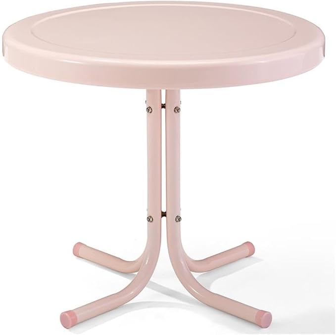 Pemberly Row Contemporary Metal Patio End Table, 22 in x 22 in x 19 in, Powder-Coated Steel, Pastel Pink, Weatherproof Outdoor Furniture, Pedestal Base for Patio, Balcony, or Porch Use