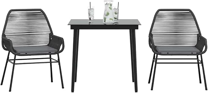 3 pcs Set Patio Dining Set & Outdoor Patio Furniture Set Black PE Rattan Garden Dining Set Balcony Furniture for Front Porch Lawn Backyard 31.5 x 31.5 x 29.1 in