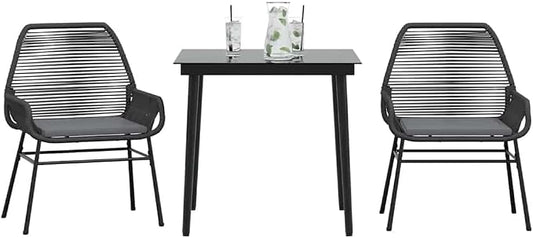 3 pcs Set Patio Dining Set & Outdoor Patio Furniture Set Black PE Rattan Garden Dining Set Balcony Furniture for Front Porch Lawn Backyard 31.5 x 31.5 x 29.1 in