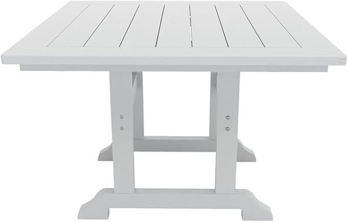 Costaelm Square Outdoor Dining Tables, 43'' Patio Table with Umbrella Hole for 4 Person, Balcony Outdoor Buffet Porch for Outside Lawn Porch Bistro Furniture, White