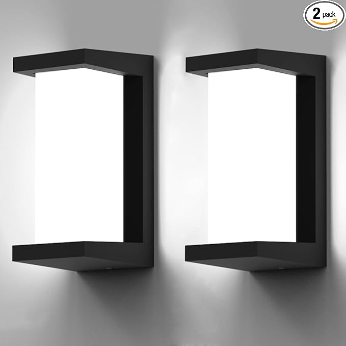 2Packs Porch Lights Outdoor Wall Sconce, 24W 2400LM 5000K Modern LED Porch & Patio Lights, Aluminum Exterior Light Fixture Matt Black IP65 Waterproof for Hallway House Backyard Garage Lighting