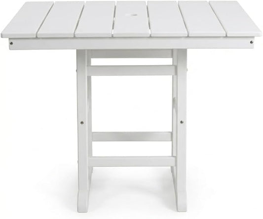 Square Patio Dining Table, White HDPE, 37.8 Inch