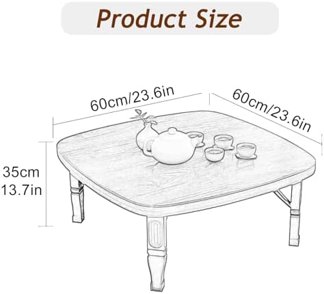 Japanese Folding Low Table, Wooden Space-Saving Floor Desk for Bedroom & Outdoor, 31.5"x31.5", Perfect for Tea Room, Small Dining, Easy Storage