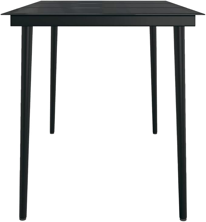 Minimalist Black Steel and Glass Table with Tempered Glass Top, Large 55.1 Inch Long 27.6 Inch Wide Outdoor Dining Table for Patio and Garden