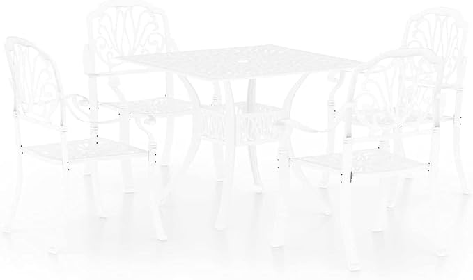 5 Piece Bistro Set Cast Aluminum White | Outdoor Dining Set, Patio Chairs and Table, Weather-Proof, Umbrella Hole
