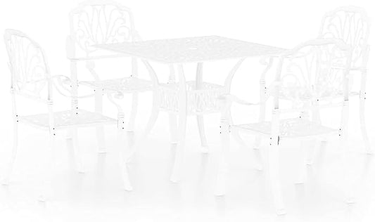 5 Piece Bistro Set Cast Aluminum White | Outdoor Dining Set, Patio Chairs and Table, Weather-Proof, Umbrella Hole