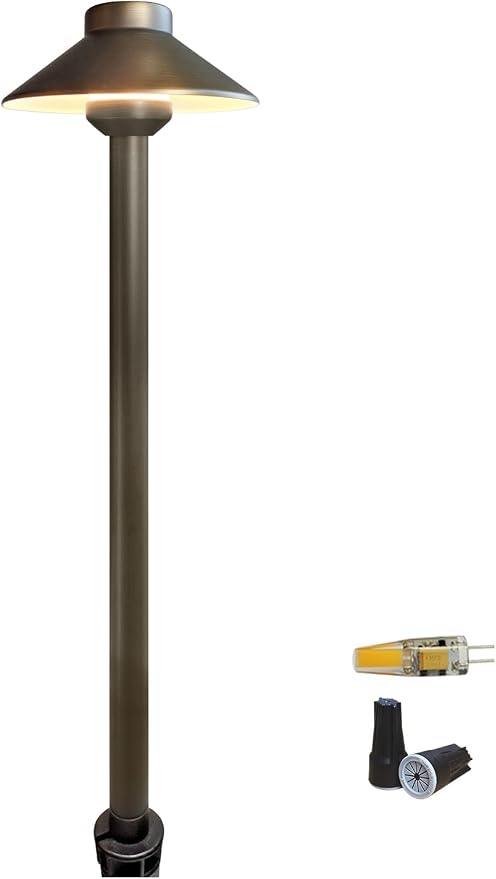 COLOER Brass Low Voltage Pathway Lights Outdoor 1-Pack with 2W LED G4 Bulb, Garden Path Lights Electric, IP65 Waterproof Outdoor Landscape Lighting Wired(602B)