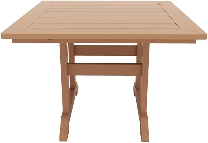 Costaelm Square Outdoor Dining Tables, 43'' Patio Table with Umbrella Hole for 4 Person, Balcony Outdoor Buffet Porch for Outside Lawn Porch Bistro Furniture, Teak