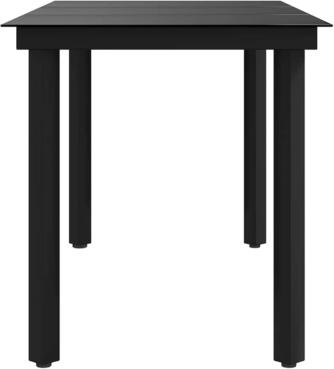 vidaXL Outdoor Dining Table, Patio Table with Glass Top, Garden Table, Garden Furniture for Front Porch Deck Lawn Backyard, Black Steel and Glass